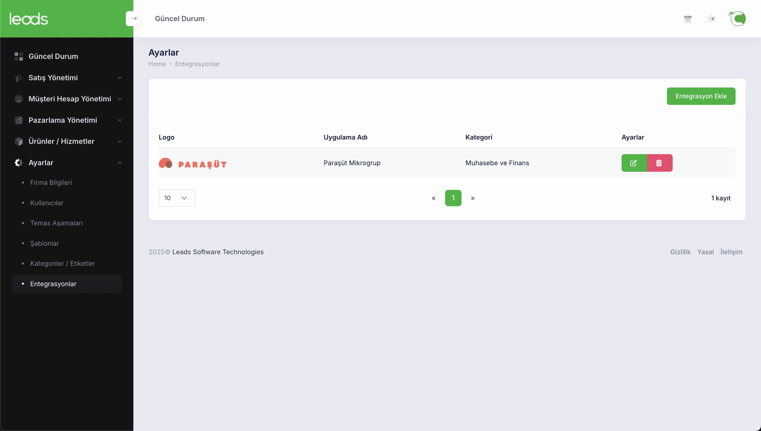 Leads CRM ve Paraşüt Entegrasyon Görseli